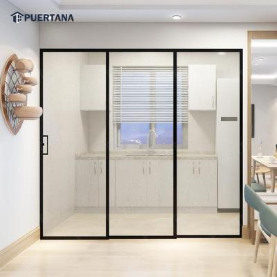 China Minimalist Three-four-five Sliding Telescopic Aluminum Door Manual Close Soft Close Glass Sliding Linkage Doors Interior for sale