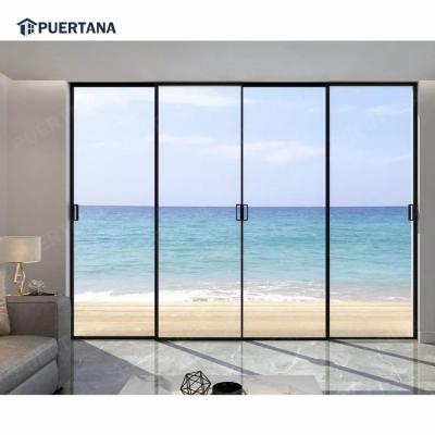 China Sound Insulation Door Room Divider Partition Wall Internal Aluminum Sliding French Glass Minimalist Ultra Slim Steel Sliding Doors for sale