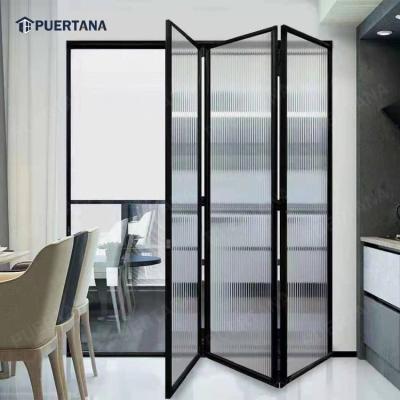 China Contemporary Interior Aluminum Folding Bifold Door Sound Insulation Room Dividers Glass Wall Internal Interior Glass Doors for sale