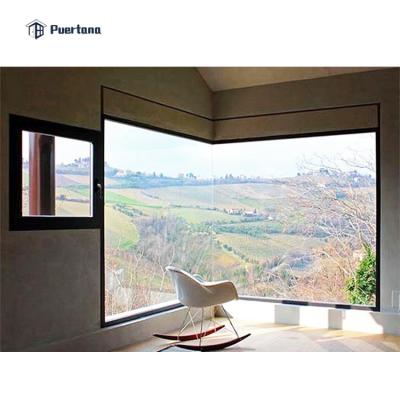 China Contemporary Aluminum Glass Window Corner Design / L Shaped Window / Corner Flat Seal Ballistic Bulletproof Stained Glass for sale