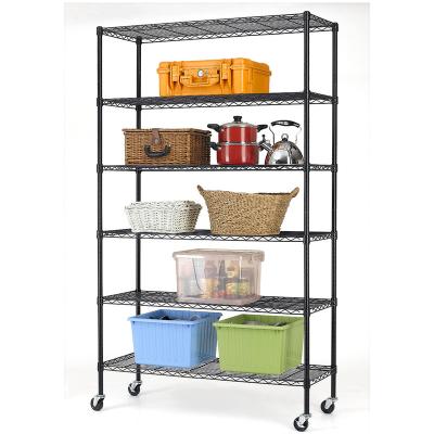 China Sustainable Wire Storage Racks Metal Wire Shelf Units 6-Tier Adjustable Chrome and Powder Coated Shelving for sale