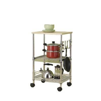 China Sustainable Hot sale 3 Tiers Metal Storage Rack With Hook  Mobile Free Installation Kitchen Shelf Rack for sale