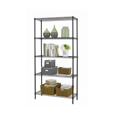 China Sustainable OEM ODM Black Wire Shelving Rack 5 Layer Adjustable Metal Mesh Shelf for Store Home Warehouse for sale