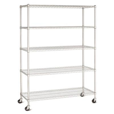 China Corrosion Protection Movable wire rack 5-Tier Shelf Adjustable Steel Wire Shelving heavy duty wire shelving with wheels for sale