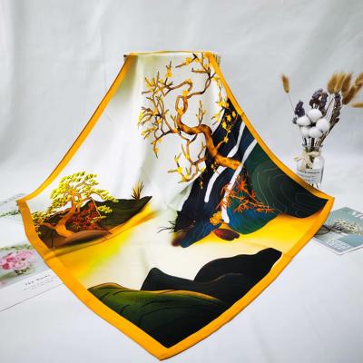 China Square Print Classic Pattern Square Silk Scarf For Women Gift 100% Real Silk Scarf For Girlfriend for sale