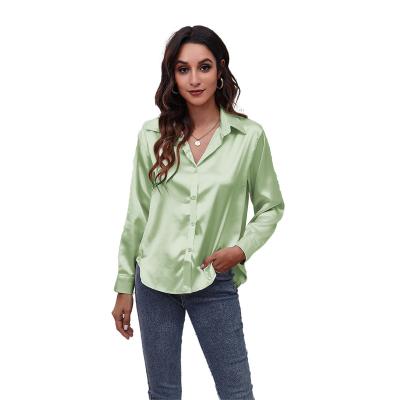 China Elegant Fashion Style Women's Anti-pilling Plus Size Buttons Elegant Satin Blouse Long Sleeve Shirts for sale