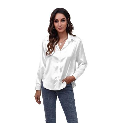 China Anti-pilling new silk satin shirt women's satin polyester long-sleeved shirt for sale