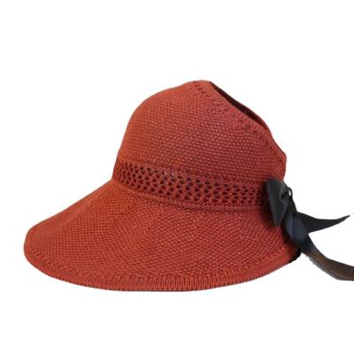 China Wholesale Women Dobby Women Visor Wide Brim Ponytail Beach Straw Hat With Bow for sale