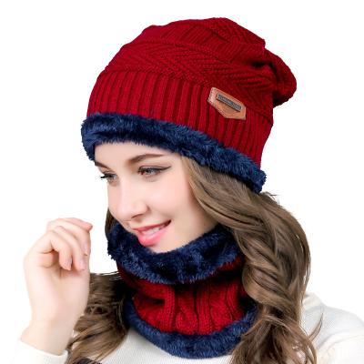 China COMMON Warm Hat Deep Knit Skull Hat 2 Pieces Winter Beanie Hat And Scarf Set For Women Men for sale