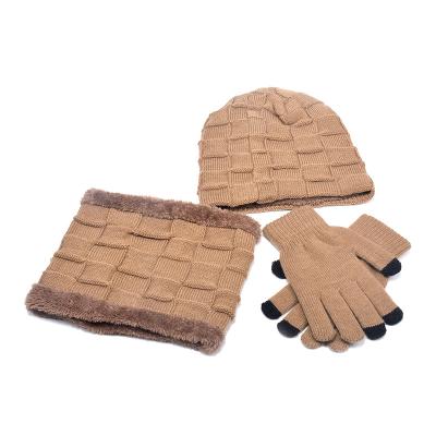 China 3 Pcs Kids Girls Boys Beanie Scarf Gloves Set Winter COMMON Knitted Hat Mittens Neck Warmer Hat kniy for sale