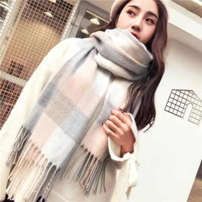 China Large Winter Grids Woolen Shawl Pashmina Scarf Elegant Warm Cover Up Wrap Women Soft Scarves for sale