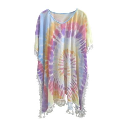 China Polyester Summer Cardigan Cover Up Kimono Vest Tie Dye Ombre Beach Casual Sheer Poncho for sale