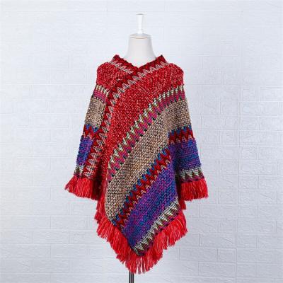 China Wholesale Fashion Eco-friendly Classic Winter Women Soft Carf Ladies Knit Poncho Shawl Wrap With Fringe Tassel for sale