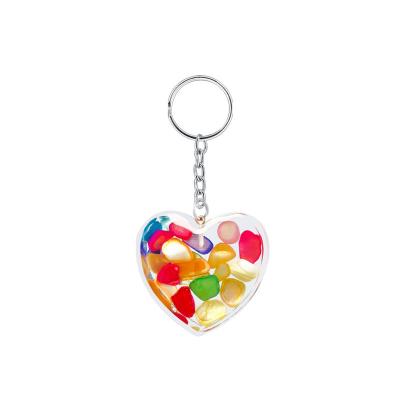 China Heart Shape Eco-friendly Acrylic Glitter Inside Key Chain For Women Girls Bags Charm for sale