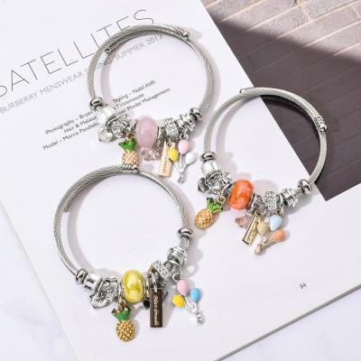 China DIY Casual/Sporty Pineapple Baloon Bead Charms Stainless Steel Bangle Collection Fashion Bangle Jewelry for sale