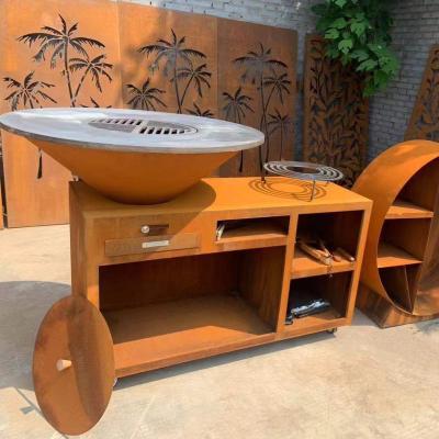 China Hot sale wood burning charcoal Patio Cooking garden home metal Steel Grill Table BBQ for sale