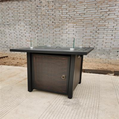 China Rattan Metal Propane Gas Fire Pit Table Fire Pit Table Garten Set Rattan Garden Furniture With Fire Pit for sale