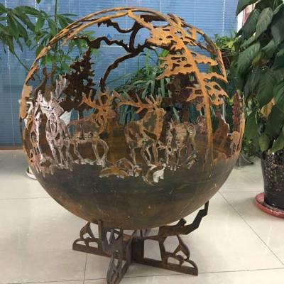 Κίνα 3D Laser 	Fire Pit Sphere Cut Leaves Pattern Full Ball Fire Pit Globe Outdoor Backyard  Garden προς πώληση