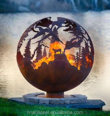 中国 Metal Fire Ball Factory Decorative Carbon Steel Fire Globe 販売のため