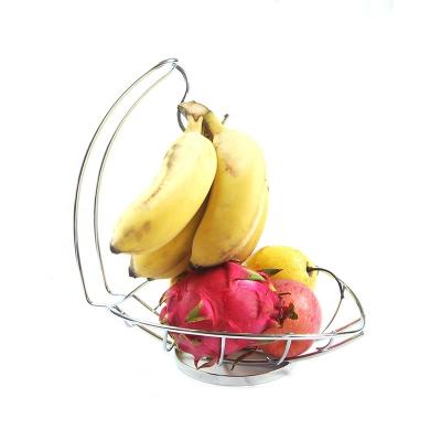 China Fruit Basket Stored With Banana Holder Metal Wire Baskets With Hook Chrome Finished for sale