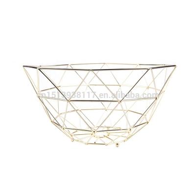 China Round Stocked Fruit Basket Metal Wire Baskets With Golden Color Plated for sale