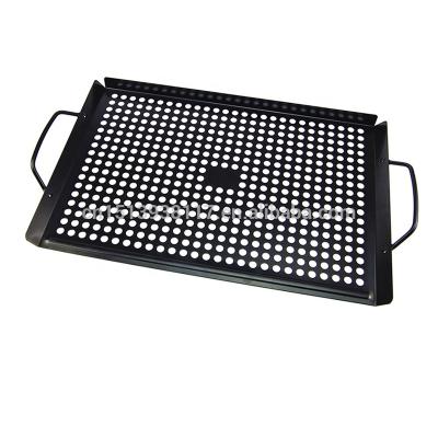 China Non-stick BBQ Grill Rectangle Metal Coating Vegetable Basket Pan Topper Barbecue Grillingl Roasting Topper for sale