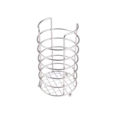 China Stocked Cutlery Holder In Silver Color Satin Nickel Plating Kitchen Tools Basket for sale