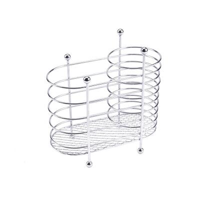 China Stocked Metal Wire Cutlery Holder In Silver Color Chrome Plating Kitchen Tools Basket for sale