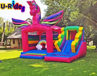 China PVC Rainbow Unicorn Inflatable Castle Bouncy Castle Princess Carriage Slide For Party for sale