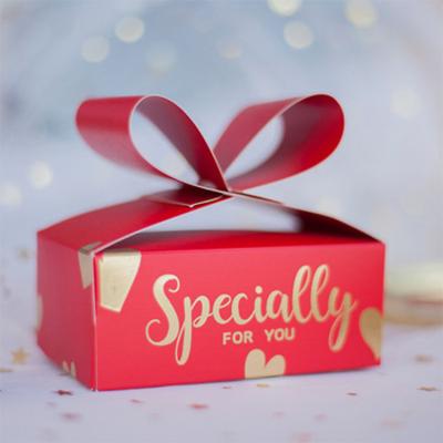 China Lovely Recyclable Foldable Art Paper 3d Pop Up Empty Red Color Cute Bowknot Tea Cookie Chocolate Gift Box With Custom Logo Stamping for sale