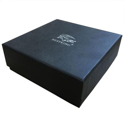 China Recyclable Black Matte Rigid Cardboard Gift Mailing Belt Storage Cube Packaging Paper Box With Lids for sale