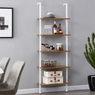 China Sustainable Home Furniture Wide 5 Tier Wooden Ladder Shelf Decor Display Stand for sale