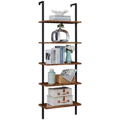 China Sustainable Furniture Manufacturers Quality Industrial 5-Tier Wooden Ladder Wall Mounted Shelf for sale