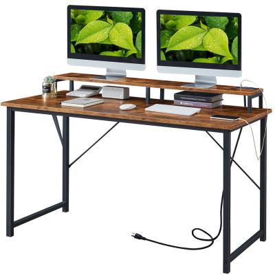 China Rustic 47 Inch Brown Industrial Outlets Cheap Industrial Desks With Monitor Stand for sale