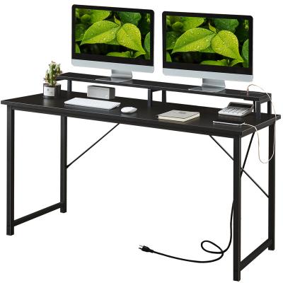 China Industrial 47 Inch Computer Desk Power Outlets Home Office Desks With Power Outlet And Monitor Shelf for sale