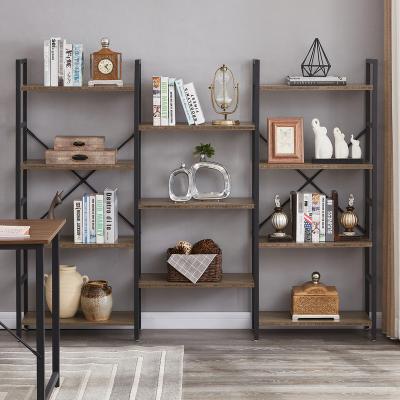 China Environmentally Friendly Wood and Metal Triple Shelf 4-Tier Wide Shelf Rustic Industrial Style Book Shelves Bookcase for sale