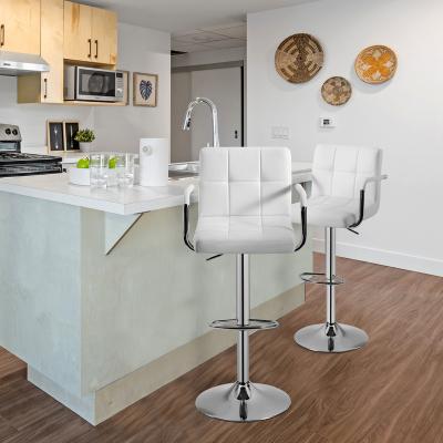 China Industrial Modern Swivel With Back Adjustable Hydraulic Fashion White Leather Coffee Chairs Bar Stools for sale