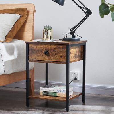 China Open Storage Shelf and Metal Nightstand Frame with Industrial Charging Station and USB Ports for Small Spaces for sale