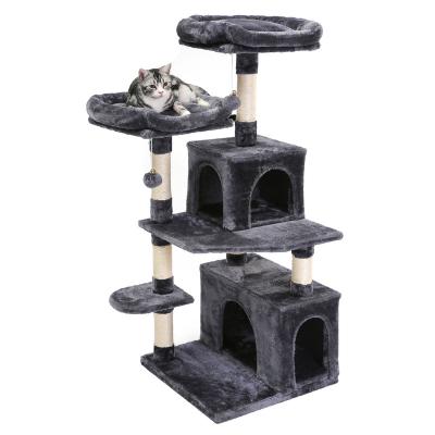 China Sustainable Cat Tower 2 Plush Dwellings And Cozy Sisal Posts Cat House Tree For Large Cats for sale