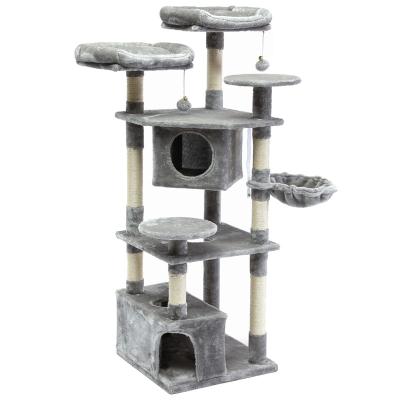 China Large Sustainable Modern Huge Scratch Pet Cat Wood House Post Tower Multi Level Cat Tree for sale