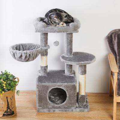 China Viable Furniture Kitten Tower Center Cat Tree Pet Play Housing with Plush Housings and Dangling Balls for sale