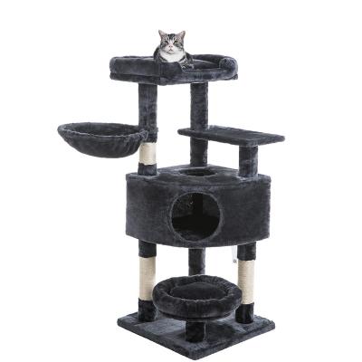 China Sustainable Wholesale Wood Cat Tree With Lining Posts And Housing For Kittens And Cats for sale