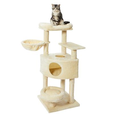 China Sustainable Large Wooden Scratch Tower Kitten Furniture Deluxe Cat Tree Tower Housing Pet Scratching Post for sale