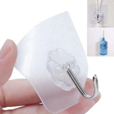 China Punch Free Strong Adhesive Hook Transparent Stainless Steel Wall Hanging Hooks Viable For Home Kitchen for sale