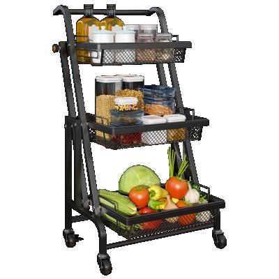 China Sustainable 3 Layer Removable Kitchen Storage Rack Cart Rolling Serving Cart With Wheels Metal Bathroom Floor-Standing Shelf for sale