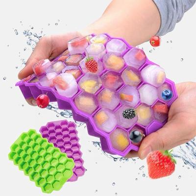 China Viable DIY 37 Grids Silicone Ice Cream Tray Cube Mold Honeycomb Maker Ice Cream Molds For Whiskey Cocktail With Lid for sale