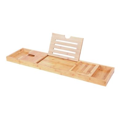 China Viable Tray Basket Book Wine Tablet Tray Bamboo Drain Shelf Bathtub Sink Tub Non-Slip Holder for sale