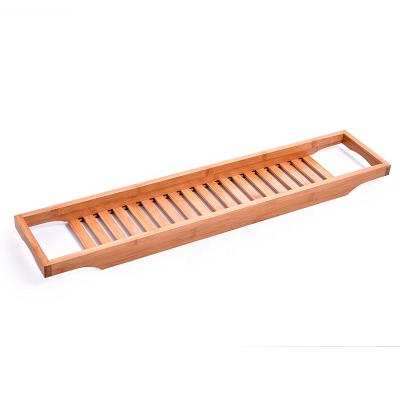 China Sustainable Bamboo Handmade Book Wine Tablet Holder Organizer Tray Spa Bathtub Caddy Bath Rack Reading Shelf for sale