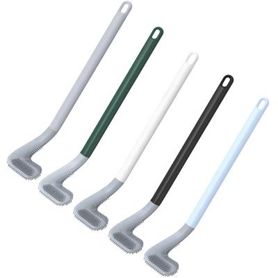 China Sustainable Golf Silicone Toilet Brushes With Long Handle Set Non Slip Cleaning Brush Bathroom Hygienic Tools for sale