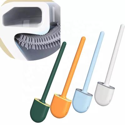 China Durable TPR Silicone Wall Mounted Toilet Brush Detachable Handle Soft Stiffened Brush Set With Holder Cleaning Tool for sale